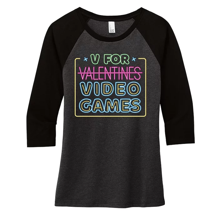 V For Video Games Valentines Day Women's Tri-Blend 3/4-Sleeve Raglan Shirt