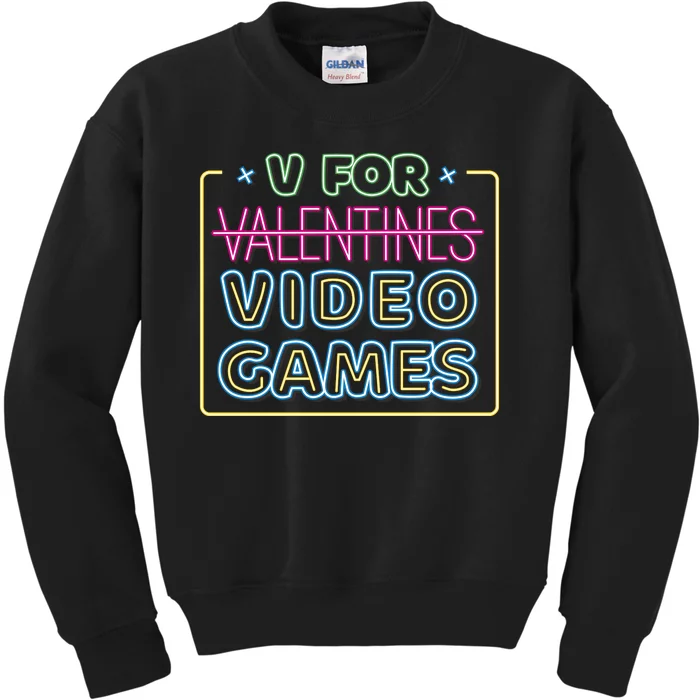 V For Video Games Valentines Day Kids Sweatshirt