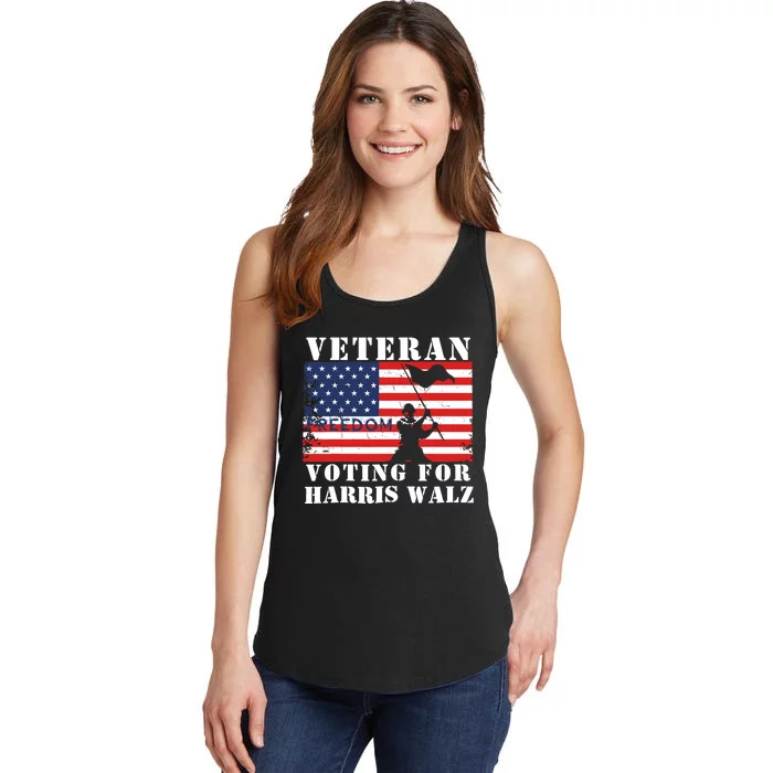 Veteran Freedom Voting For Harris Walz Waltz Usa Flag Ladies Essential Tank