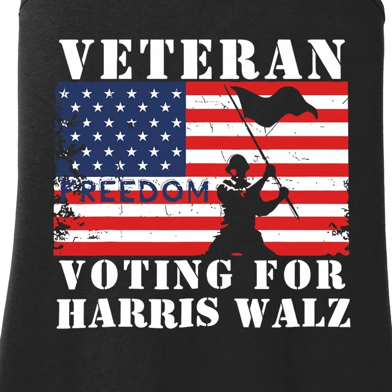 Veteran Freedom Voting For Harris Walz Waltz Usa Flag Ladies Essential Tank