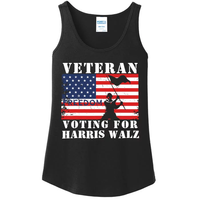 Veteran Freedom Voting For Harris Walz Waltz Usa Flag Ladies Essential Tank