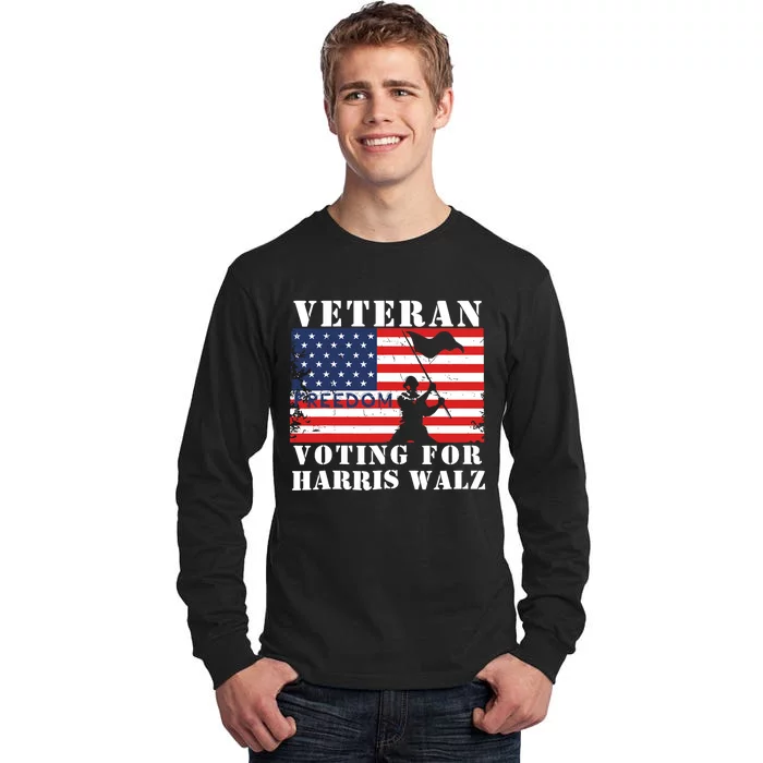 Veteran Freedom Voting For Harris Walz Waltz Usa Flag Tall Long Sleeve T-Shirt