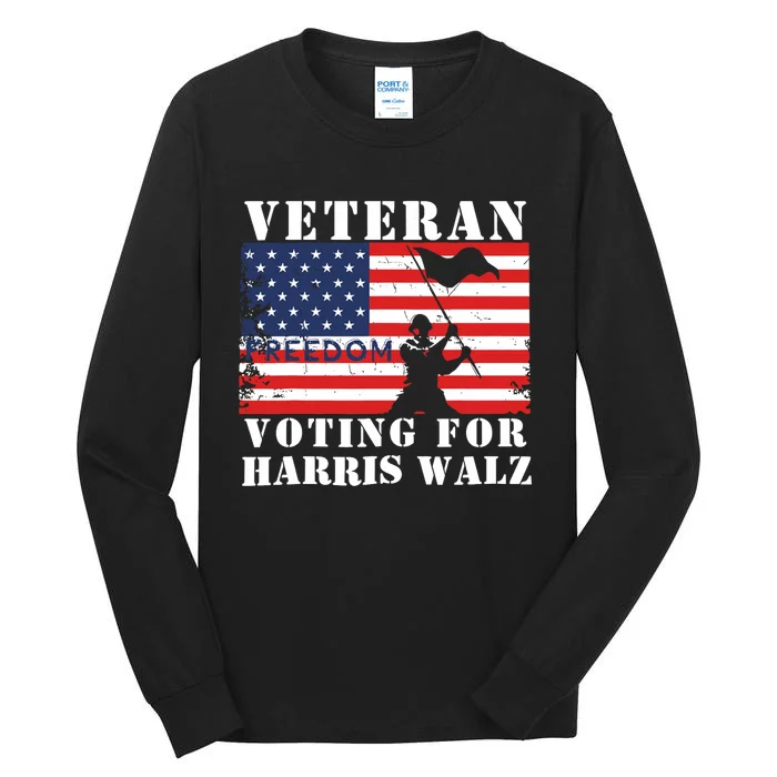 Veteran Freedom Voting For Harris Walz Waltz Usa Flag Tall Long Sleeve T-Shirt