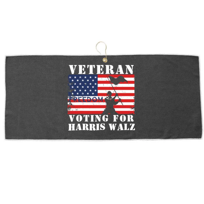 Veteran Freedom Voting For Harris Walz Waltz Usa Flag Large Microfiber Waffle Golf Towel