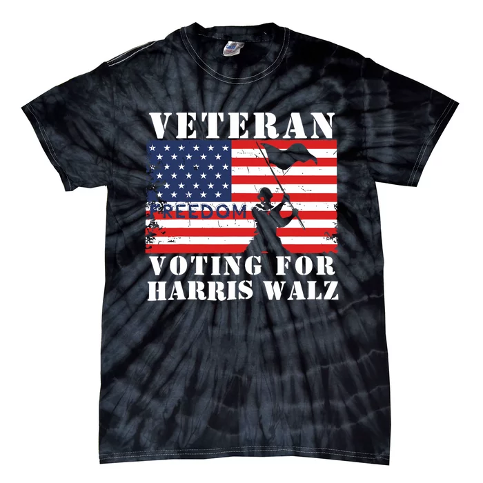 Veteran Freedom Voting For Harris Walz Waltz Usa Flag Tie-Dye T-Shirt