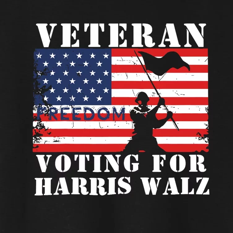 Veteran Freedom Voting For Harris Walz Waltz Usa Flag Women's Crop Top Tee