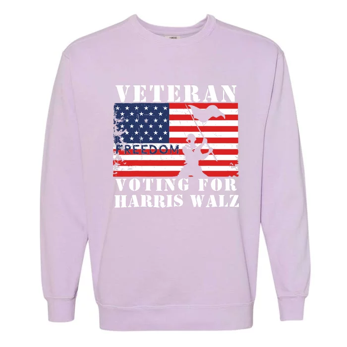 Veteran Freedom Voting For Harris Walz Waltz Usa Flag Garment-Dyed Sweatshirt