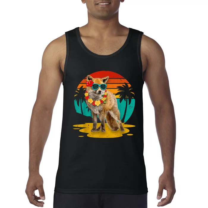 Vintage Fox Wearing Sunglasses Hawaii Summer Cute Animal Lover Christmas In July Tank Top