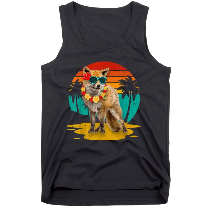 Vintage Fox Wearing Sunglasses Hawaii Summer Cute Animal Lover Christmas In July Tank Top