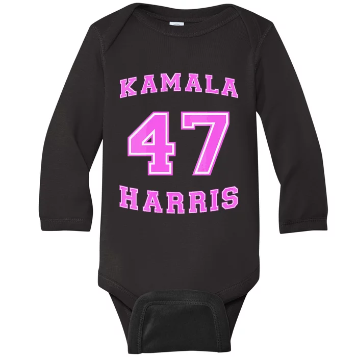 Varsity First Woman President Harris 2024 Kamala Harris 47 Baby Long Sleeve Bodysuit