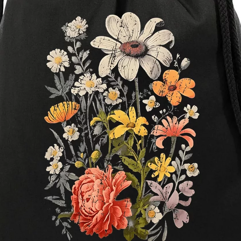 Vintage Flowers Wos Wildflowers Casual Drawstring Bag