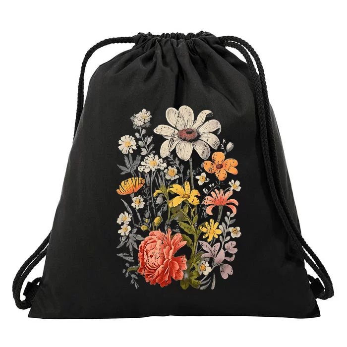 Vintage Flowers Wos Wildflowers Casual Drawstring Bag