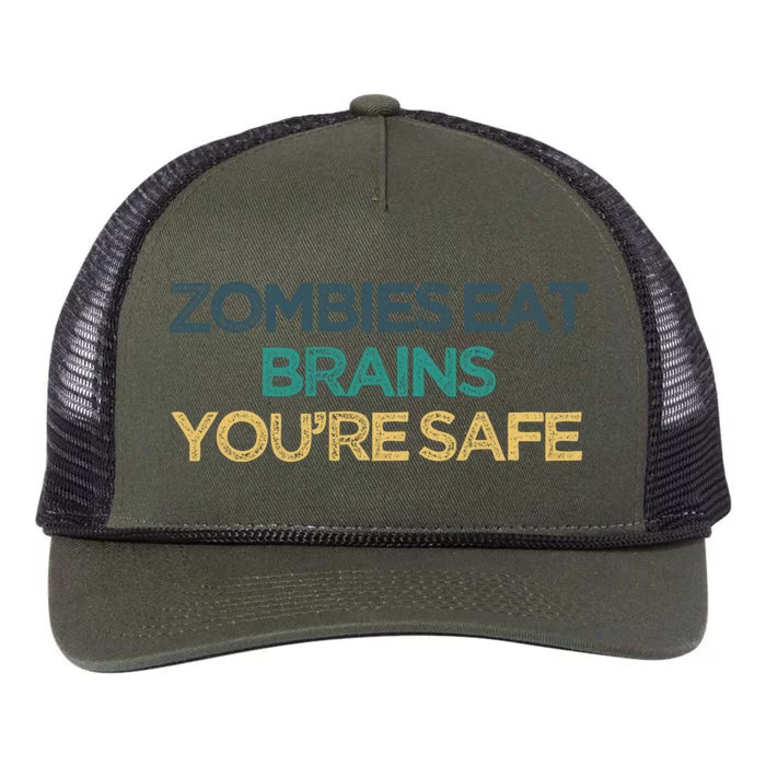 Vintage Funny Zombies Eat Brains You're Safe Gift Retro Rope Trucker Hat Cap