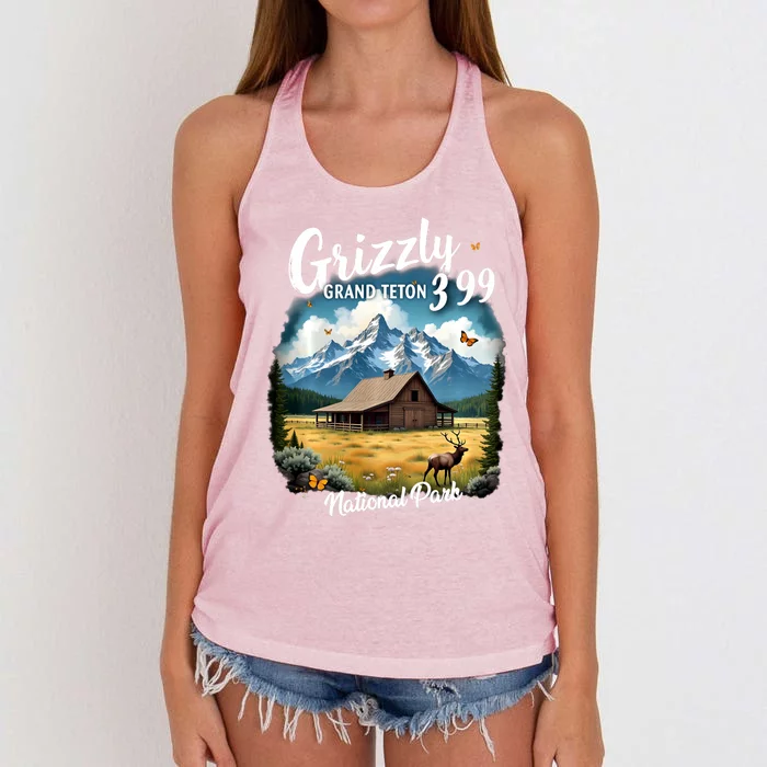 Vintage Grizzly 399 Wild & Free Grand Teton National Park Long Sleeve Women's Knotted Racerback Tank