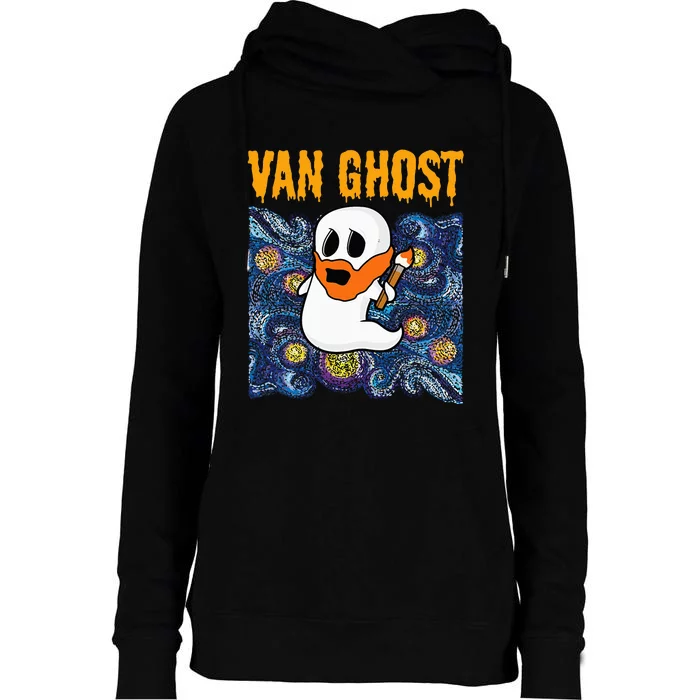 Van Ghost Art Teacher Halloween Van Gogh Starry Night Womens Funnel Neck Pullover Hood