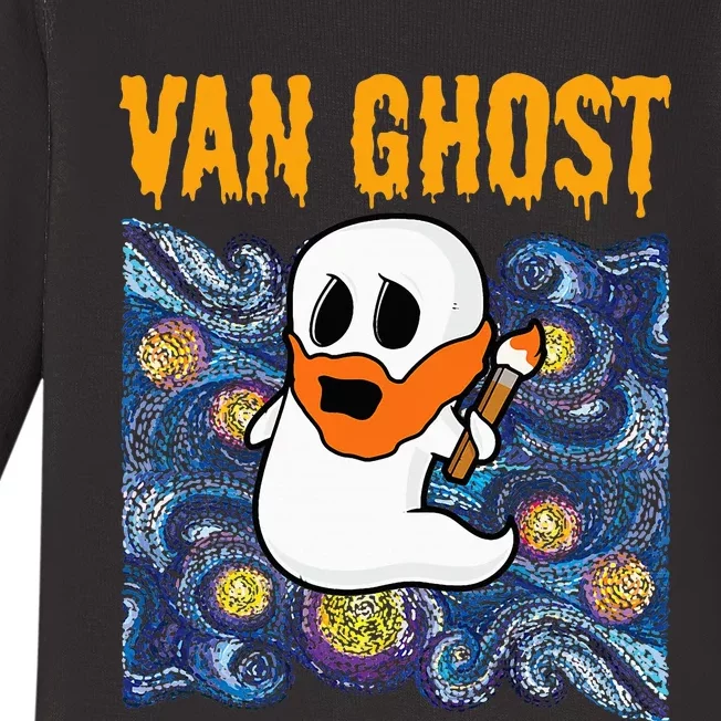 Van Ghost Art Teacher Halloween Van Gogh Starry Night Baby Long Sleeve Bodysuit