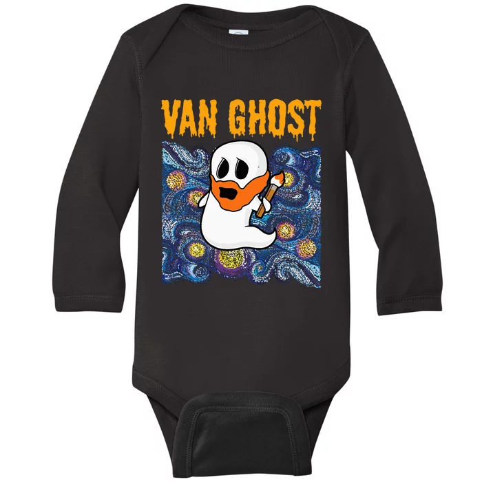 Van Ghost Art Teacher Halloween Van Gogh Starry Night Baby Long Sleeve Bodysuit