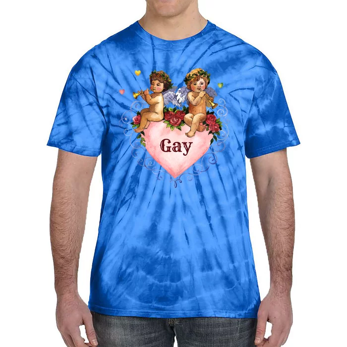 Valentine Gay Angel Cherub Heart Coming Out Pride Gift Tie-Dye T-Shirt