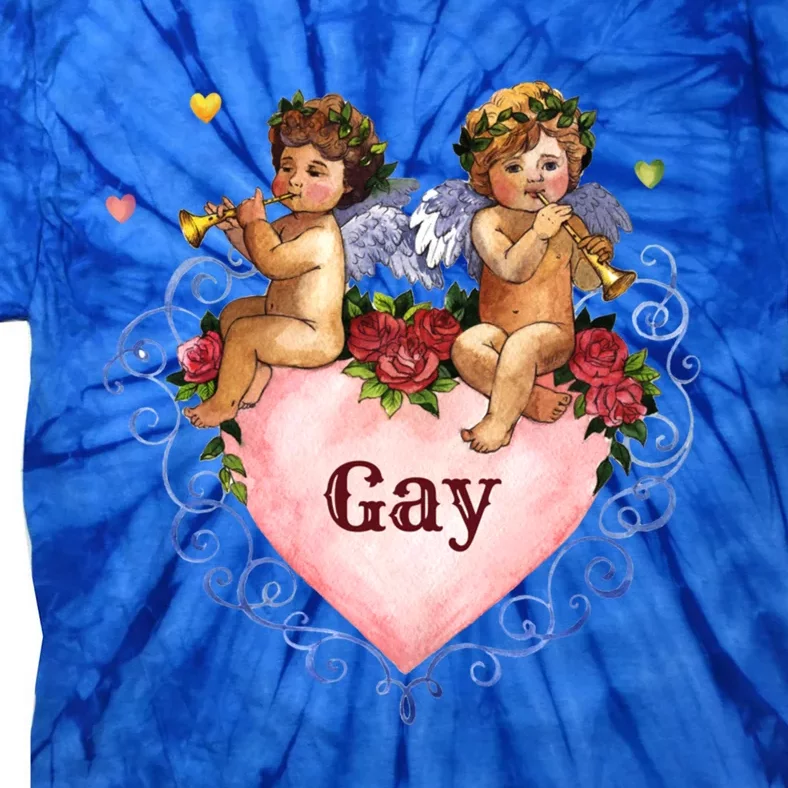 Valentine Gay Angel Cherub Heart Coming Out Pride Gift Tie-Dye T-Shirt