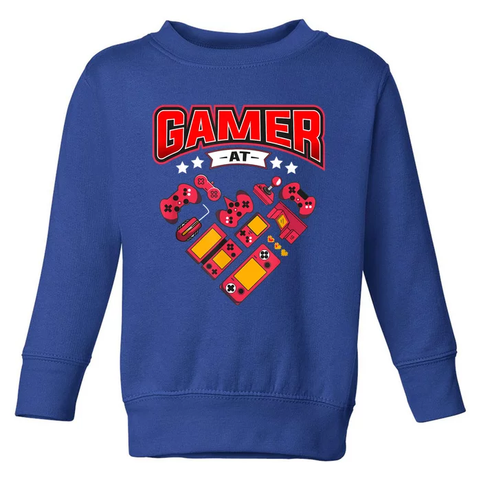 Video Gamer At Heart Gift For Mens Boys Valentines Day Gift Toddler Sweatshirt