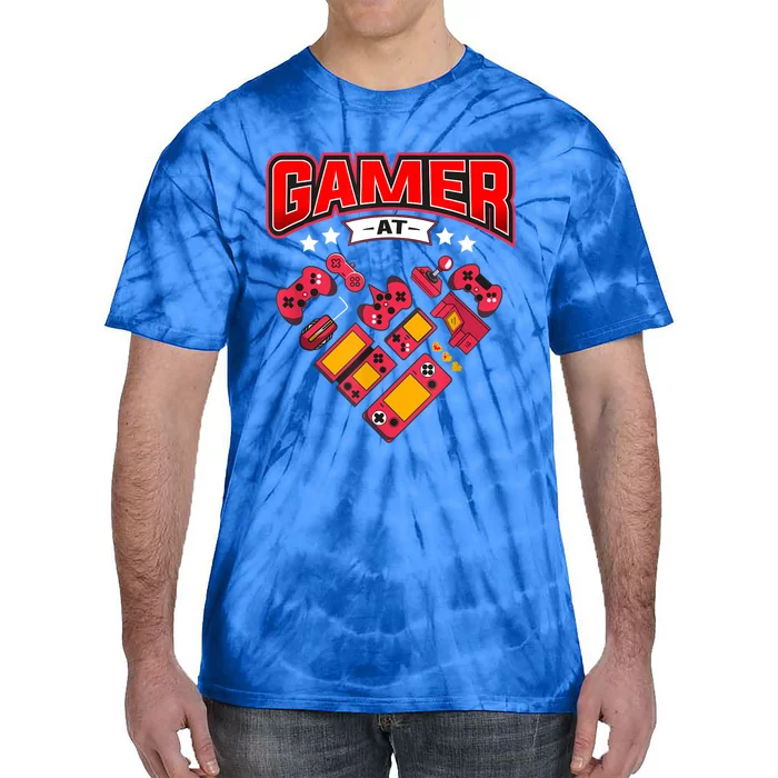 Video Gamer At Heart Gift For Mens Boys Valentines Day Gift Tie-Dye T-Shirt