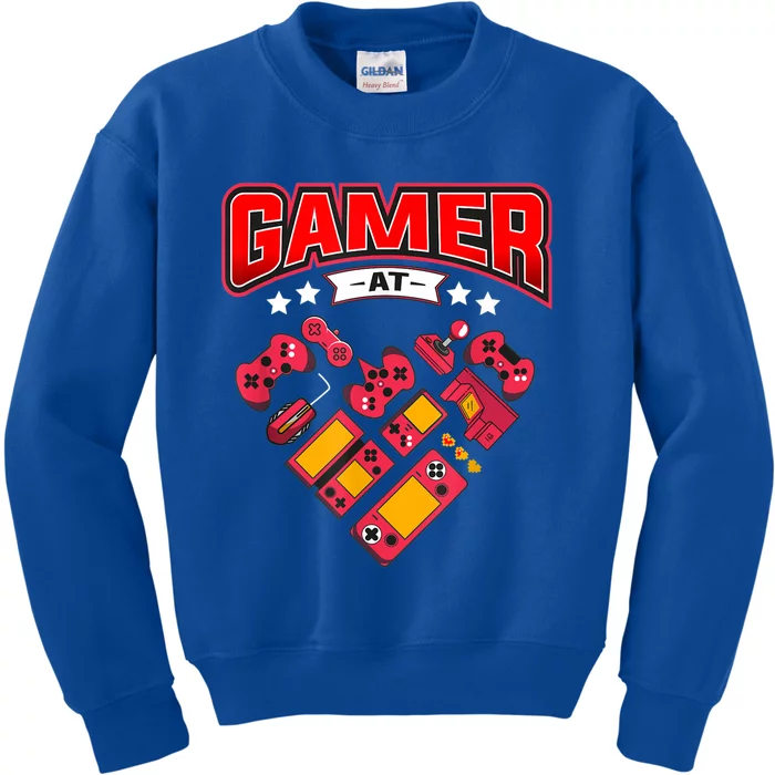 Video Gamer At Heart Gift For Mens Boys Valentines Day Gift Kids Sweatshirt