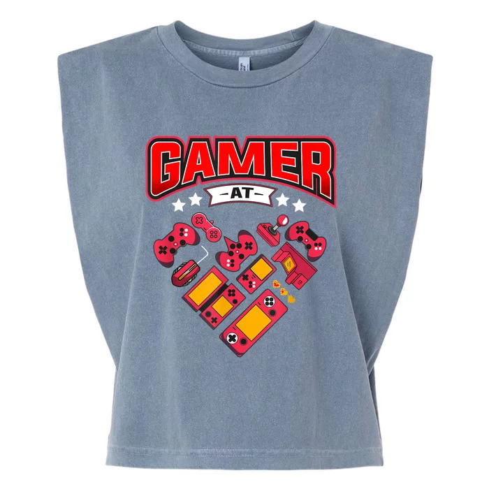 Video Gamer At Heart Gift For Mens Boys Valentines Day Gift Garment-Dyed Women's Muscle Tee