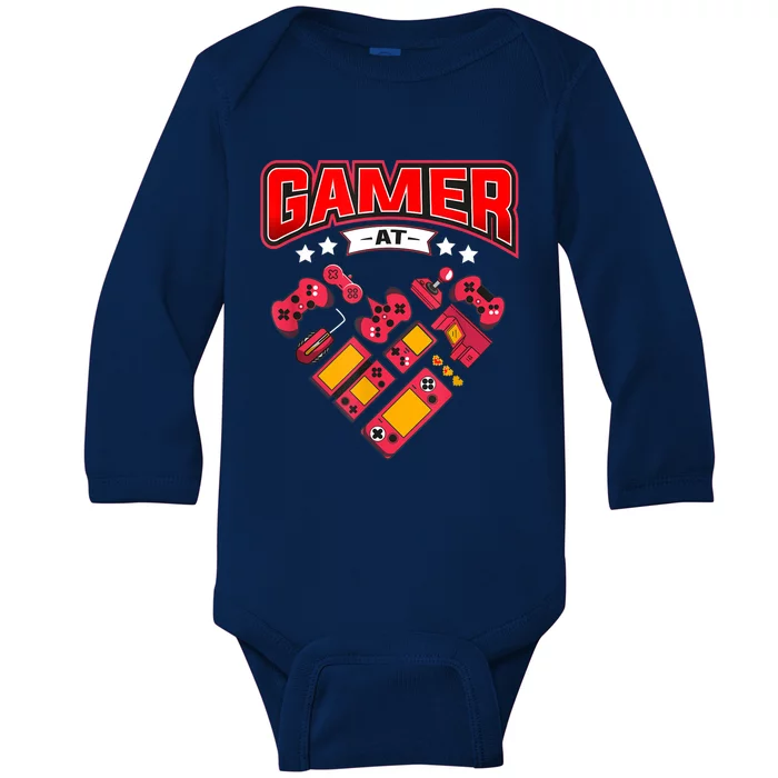 Video Gamer At Heart Gift For Mens Boys Valentines Day Gift Baby Long Sleeve Bodysuit