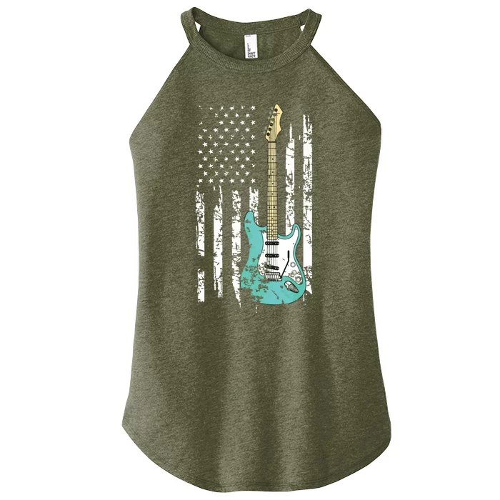 Vintage Guitar American US Flag Women’s Perfect Tri Rocker Tank