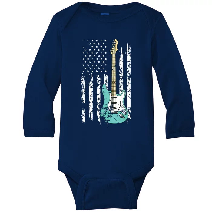 Vintage Guitar American US Flag Baby Long Sleeve Bodysuit