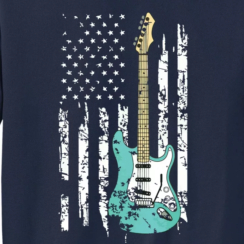 Vintage Guitar American US Flag Tall Sweatshirt