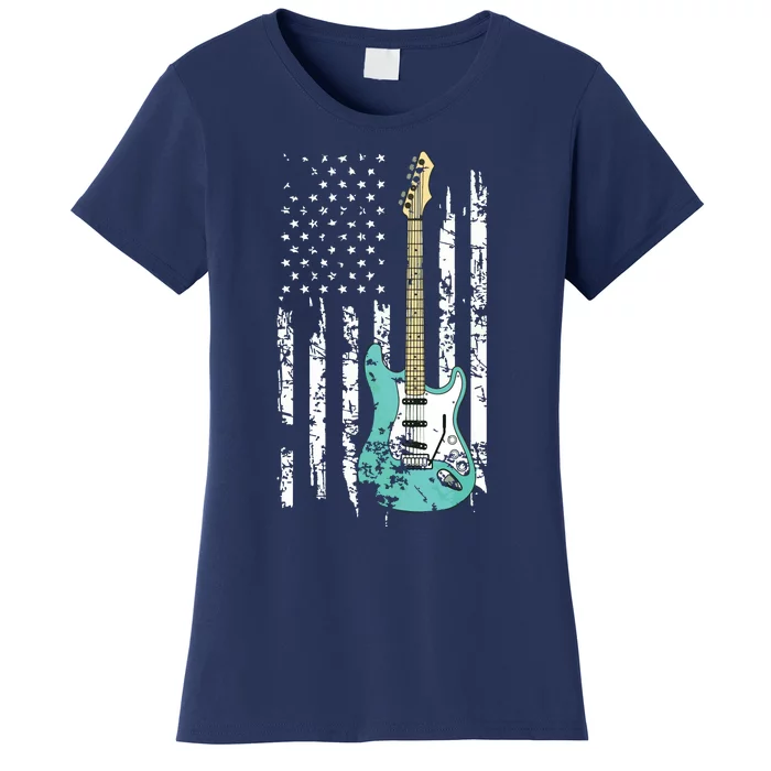 Vintage Guitar American US Flag Women's T-Shirt