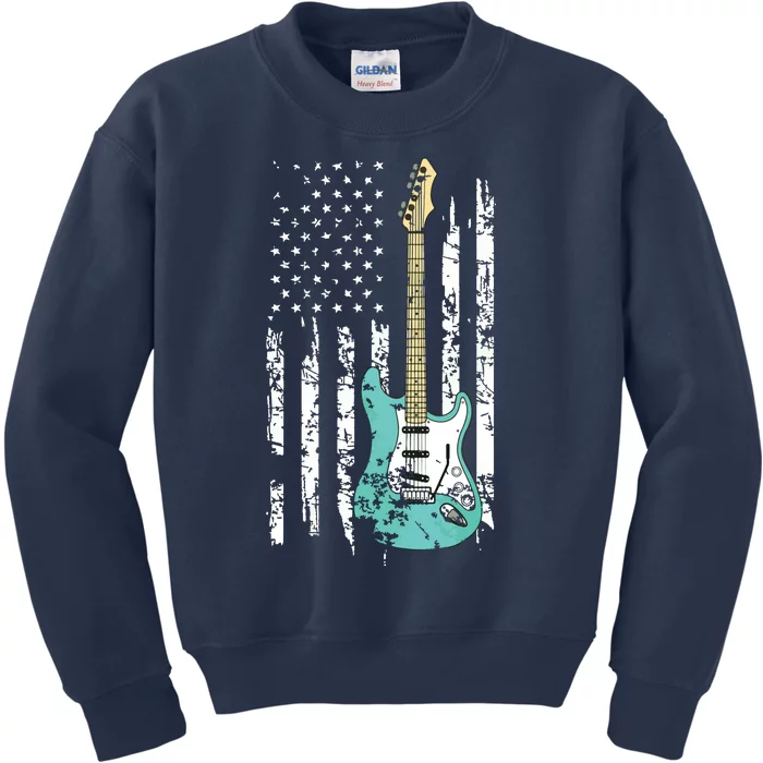 Vintage Guitar American US Flag Kids Sweatshirt