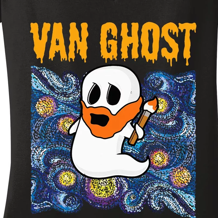 Van Ghost Art Teacher Halloween Van Gogh Starry Night Women's V-Neck T-Shirt