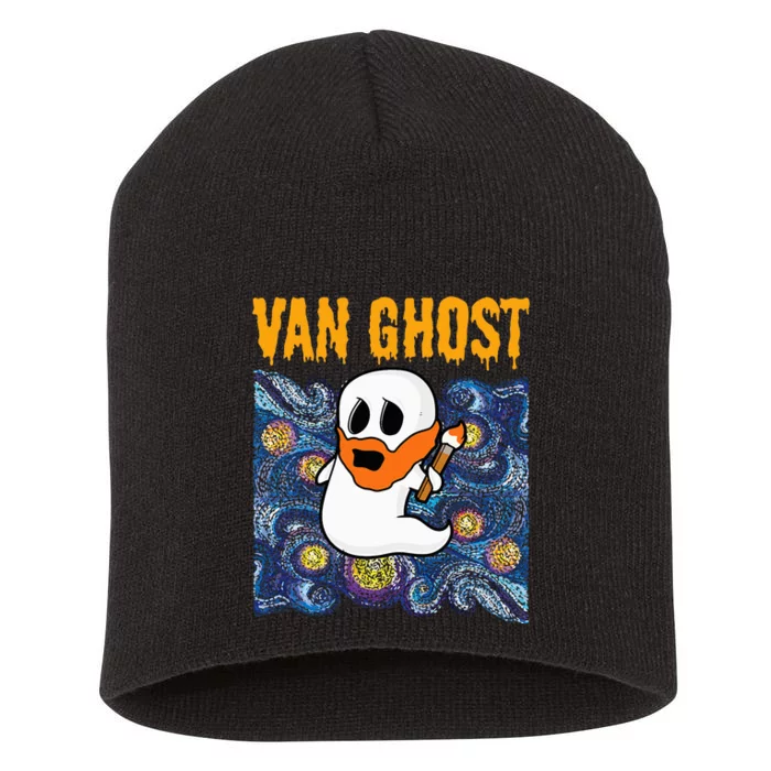 Van Ghost Art Teacher Halloween Van Gogh Starry Night Short Acrylic Beanie