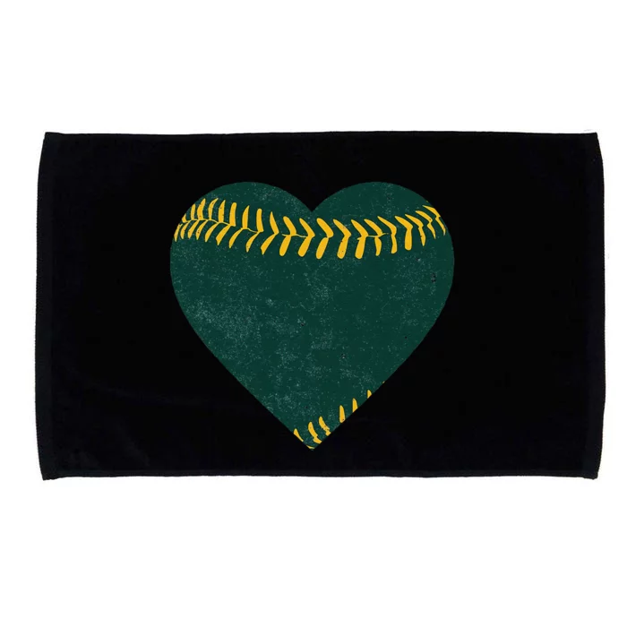 Vintage Green And Gold Baseball Heart Microfiber Hand Towel