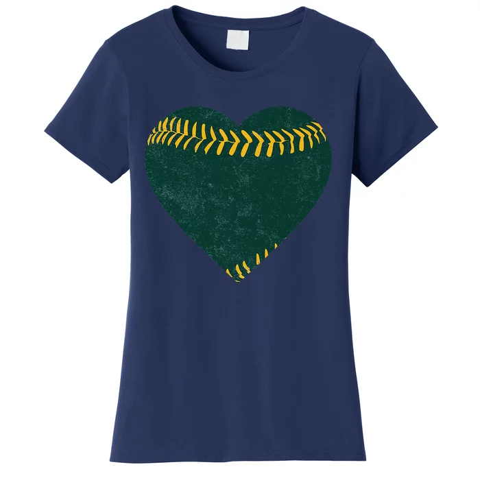 Vintage Green And Gold Baseball Heart Women's T-Shirt