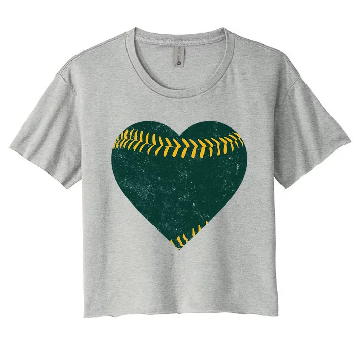 Vintage Green And Gold Baseball Heart Women's Crop Top Tee