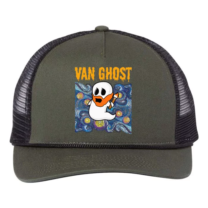 Van Ghost Art Teacher Halloween Van Gogh Starry Night Retro Rope Trucker Hat Cap