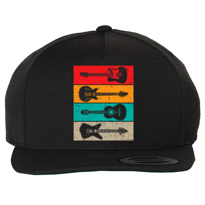 Vintage Guitar Art Guitarist Guitar Player Wool Snapback Cap