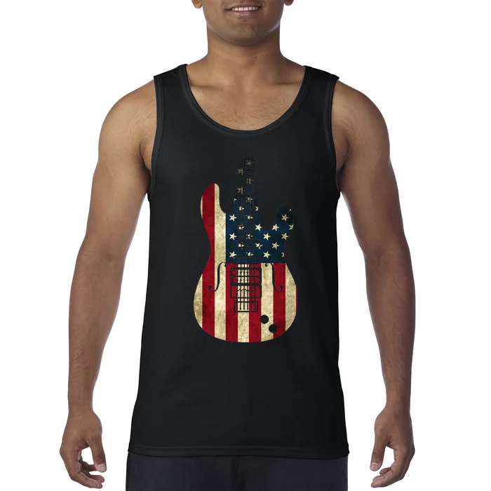 vintage Guitar America Flag Patriotic 4th Of July Tank Top