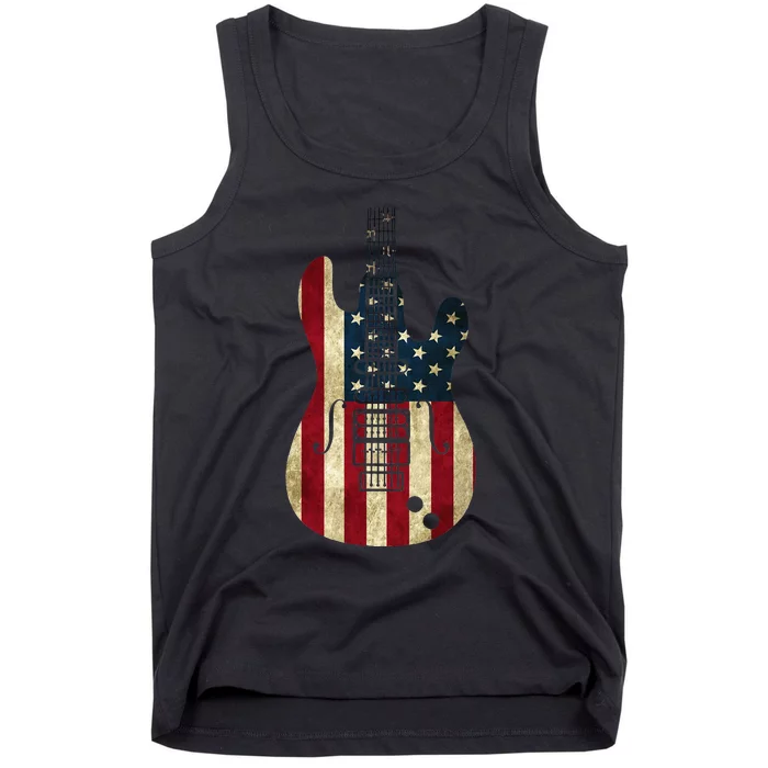 vintage Guitar America Flag Patriotic 4th Of July Tank Top