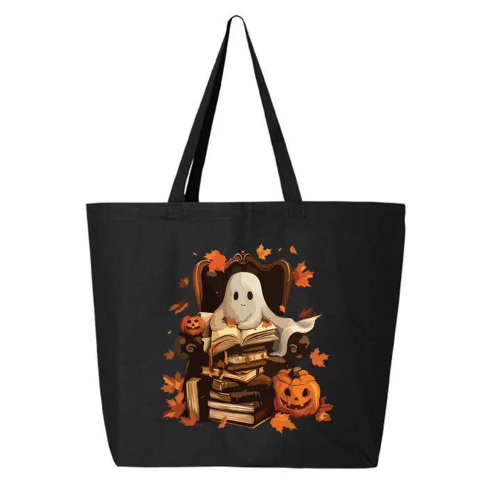 Vintage Ghost Book Reading Pumpkin Gothic Halloween Teachers 25L Jumbo Tote