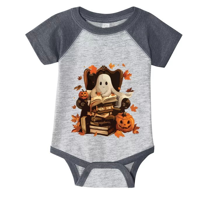 Vintage Ghost Book Reading Pumpkin Gothic Halloween Teachers Infant Baby Jersey Bodysuit