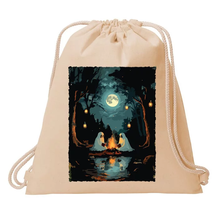 Vintage Ghost Book Reading Camping Gothic Halloween Teachers Drawstring Bag