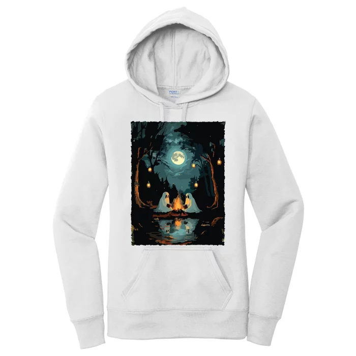 Vintage Ghost Book Reading Camping Gothic Halloween Teachers Women's Pullover Hoodie