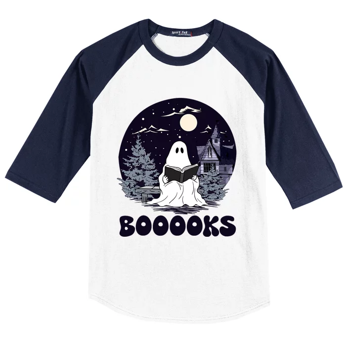 Vintage Ghost Book Reading Gothic Halloween Teacher Baseball Sleeve Shirt