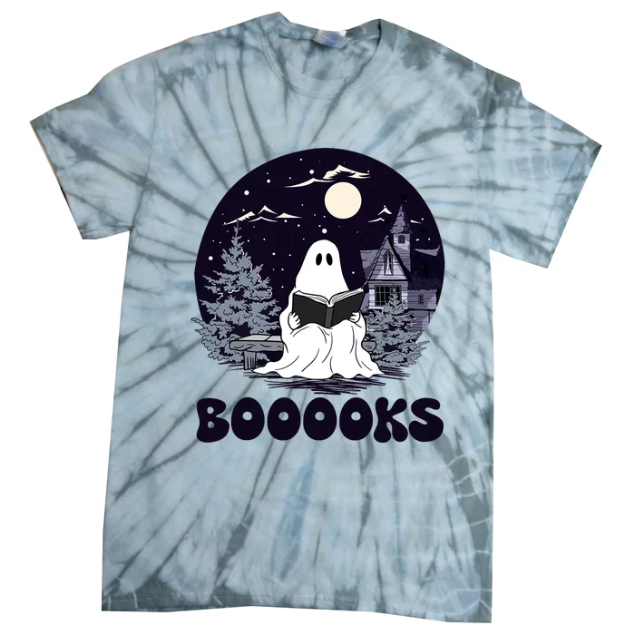 Vintage Ghost Book Reading Gothic Halloween Teacher Tie-Dye T-Shirt