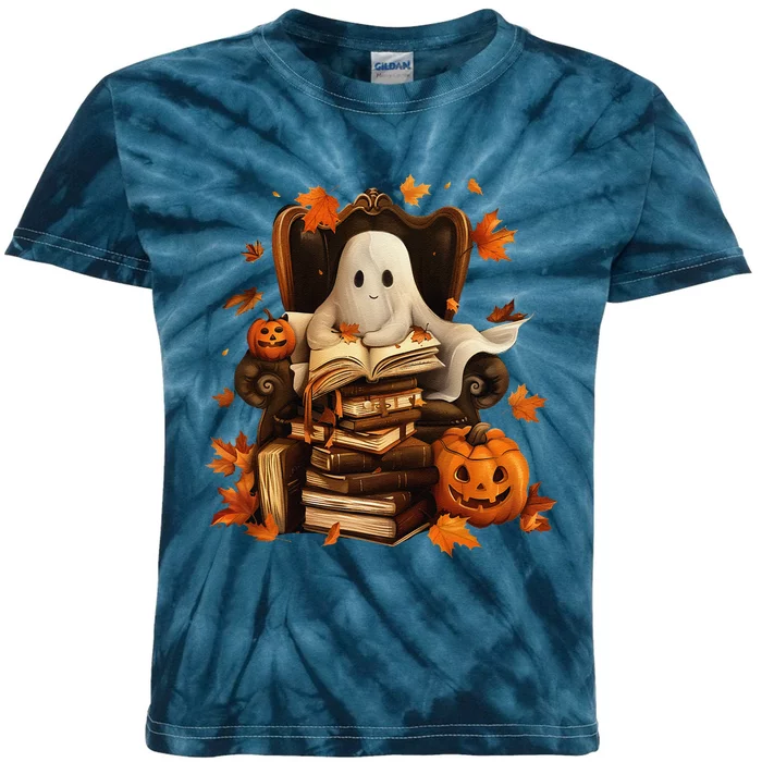 Vintage Ghost Book Reading Pumpkin Gothic Halloween Teachers Kids Tie-Dye T-Shirt