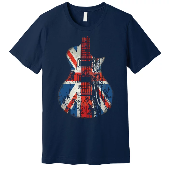 Vintage Guitar British Jack Union Flag Rock Guitarist Premium T-Shirt